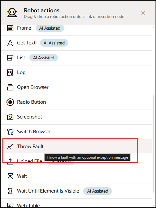 Throw Fault action