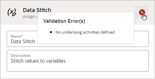 The Validation Error(s) popup displays the errors for the action