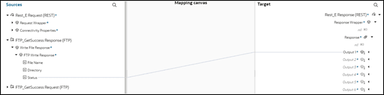 The mapper shows Status in the Source tree mapped to Output1 in the Target tree. In the middle is the Mapping canvas column.