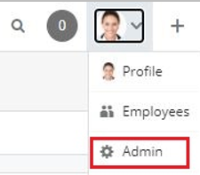 The profile icon is selected to show options for Profile, Employees, and Admin.