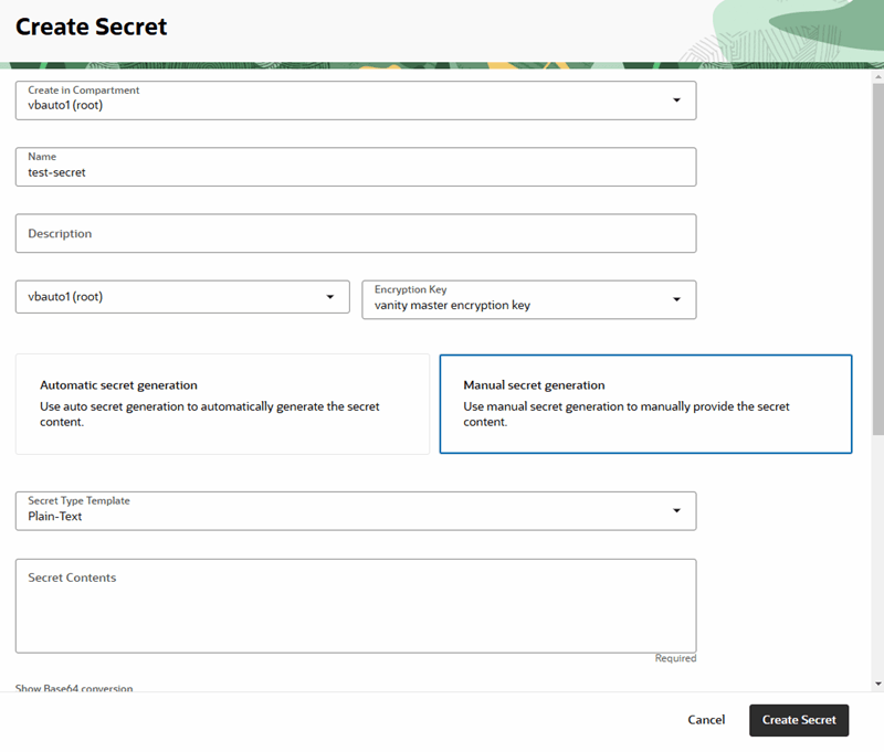 Description of vault-create-secret1.png follows