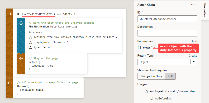 Description of jsac-dirty-data-before-exit-event-action-chain.png follows