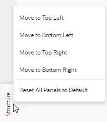 Right-click menu for a panel Right-click menu for a panel