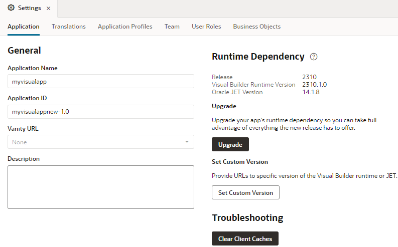 Runtime dependency section in the Settings editor
