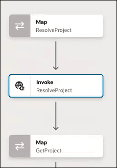 A map, an invoke, and a map are shown. The invoke box is highlighted in blue. Both maps are grayed out.