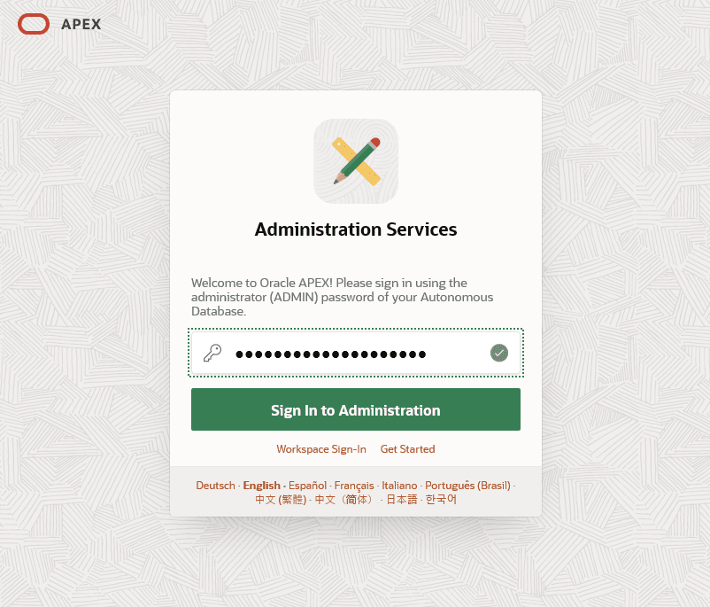Description of adb_apex_login.png follows Description of adb_apex_login.png follows