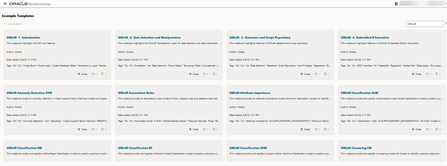 OML4R Example Templates OML4R Example Templates