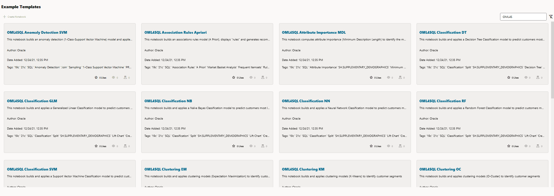 OML4SQL Example Templates OML4SQL Example Templates