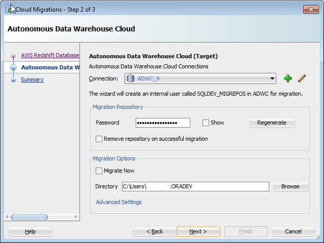 Description of adw_migrate_redshift_step2of3.png follows Description of adw_migrate_redshift_step2of3.png follows