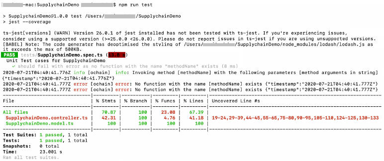 Screen capture of unit tests for a chaincode project Screen capture of unit tests for a chaincode project
