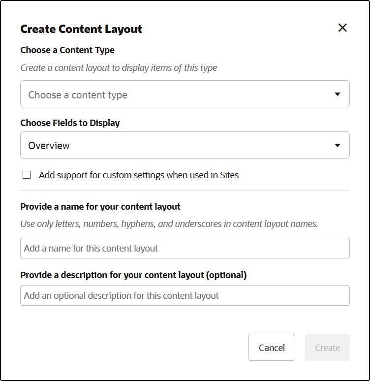Content Layout dialog