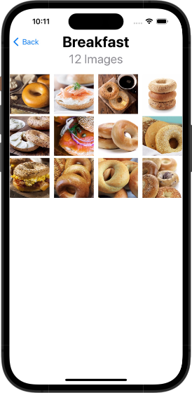 This image shows an image gallery with different kinds of bagels, some with cream or toppings, or both.