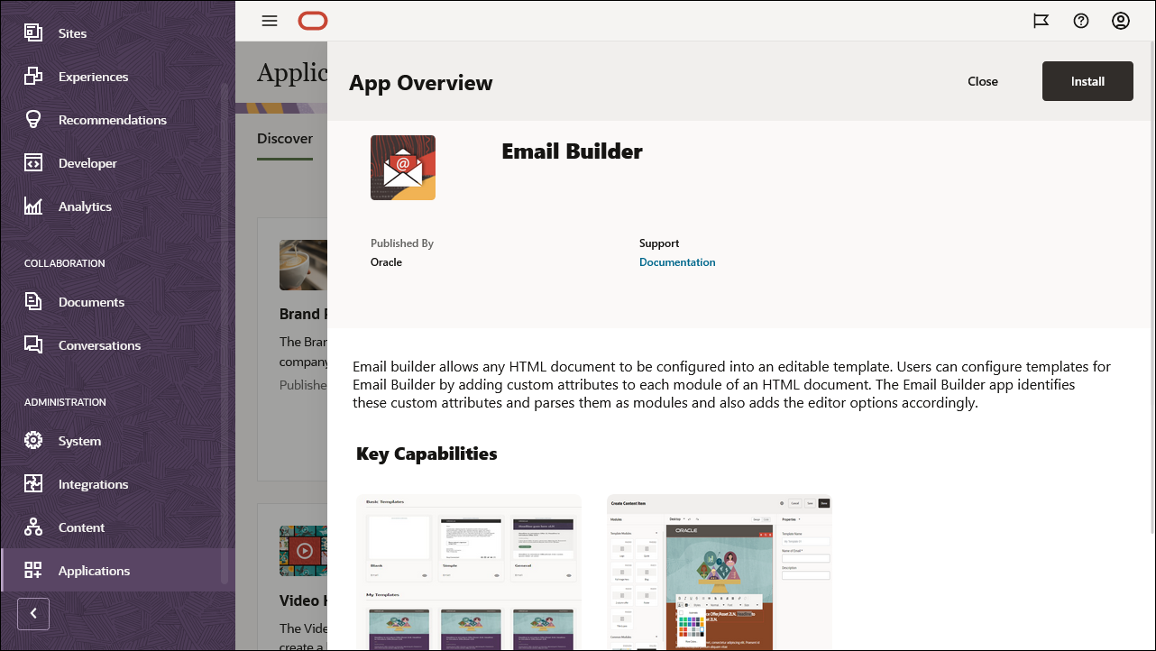 Email Builder application overview page.