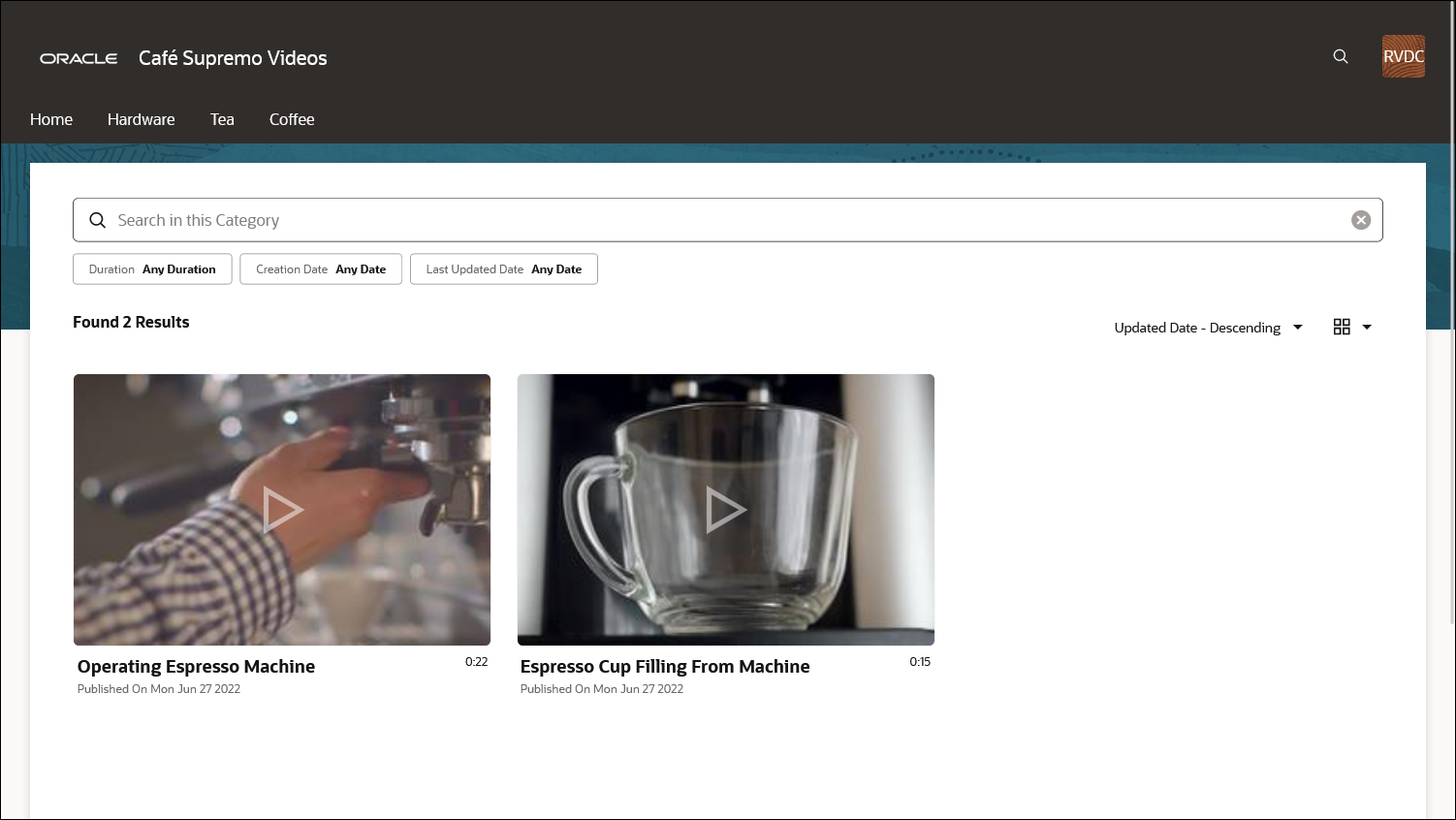 Video gallery page with Hardware taxonomy category.