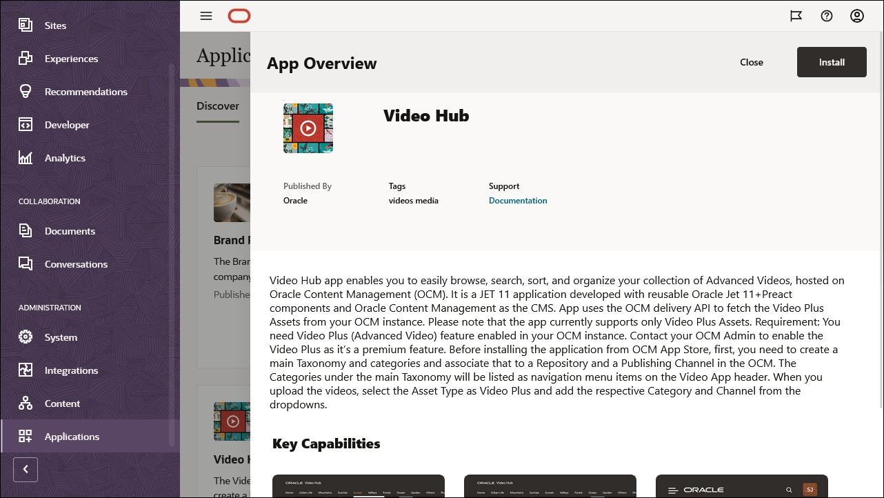 Video Hub application overview page.