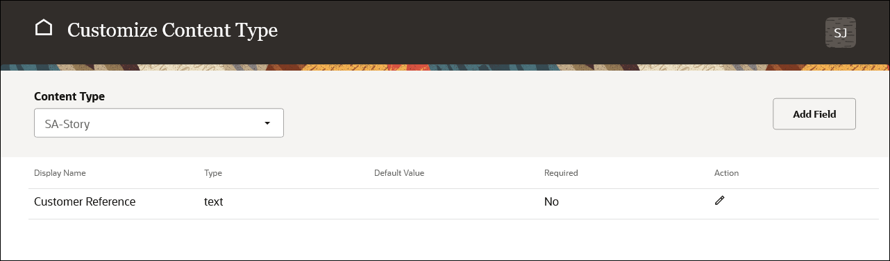 Newly defined custom content type field included in the list.