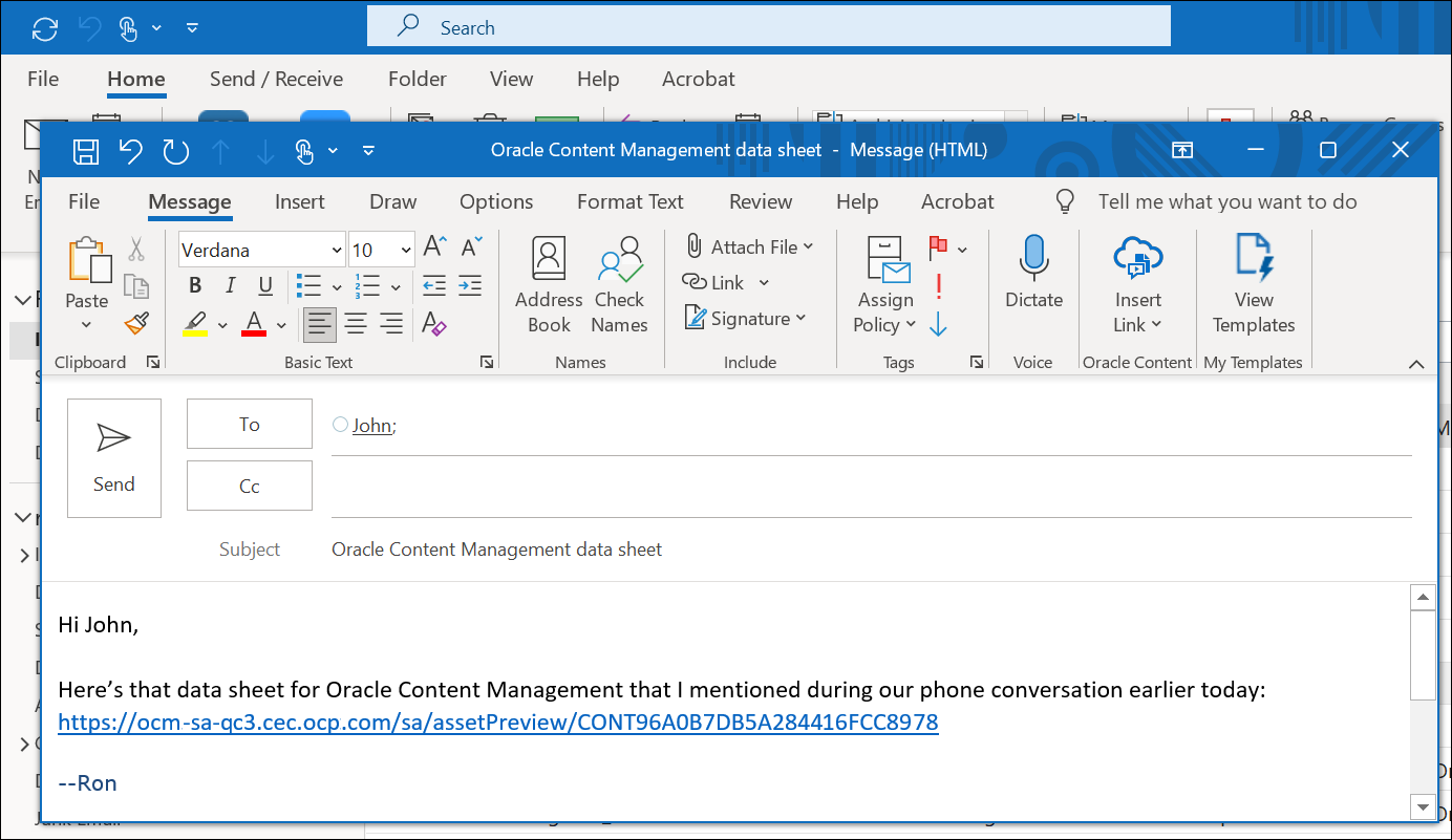 This image shows an email with a shared link.