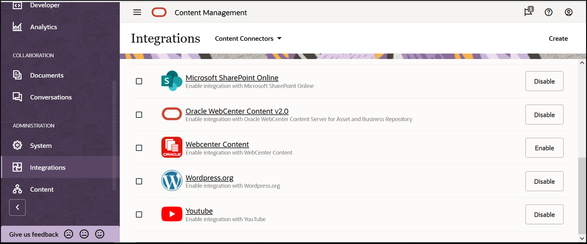 Oracle WebCenter Content v2.0 and other content connectors.