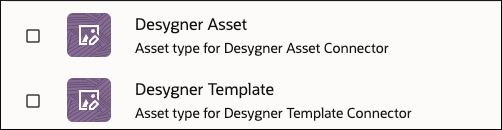 Desygner asset types shown on the Content page under Administration of OCM UI