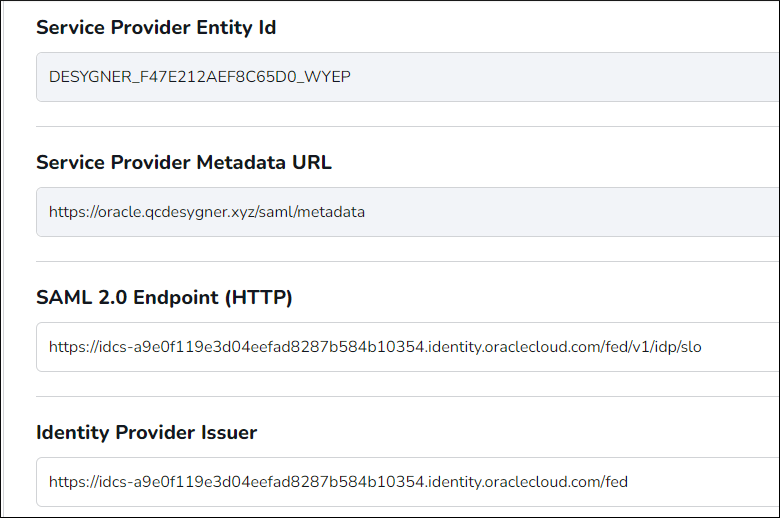 For the Identity Provider Issuer field, enter the same IDCS URL but change the suffix to /fed.