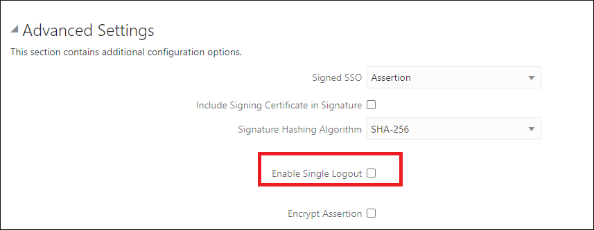 In the Advanced Settings section, uncheck the Enable Single Logout option.