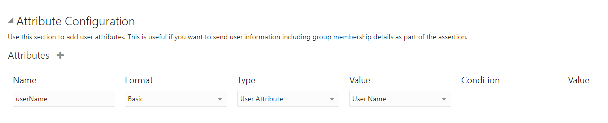 In the Attribute Configuration section, enter the attributes.