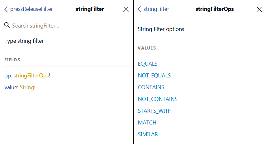 stringFilter and stringFilterOps types