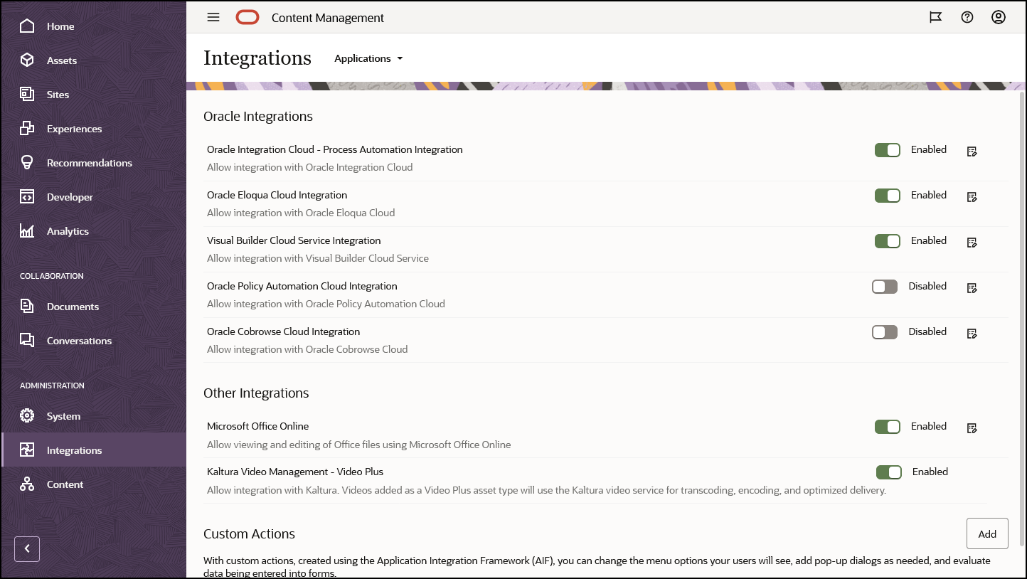 Integrations page with new user interface, described in linked topic