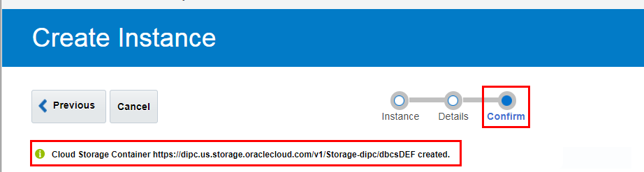Confirmation Cloud Storage container created