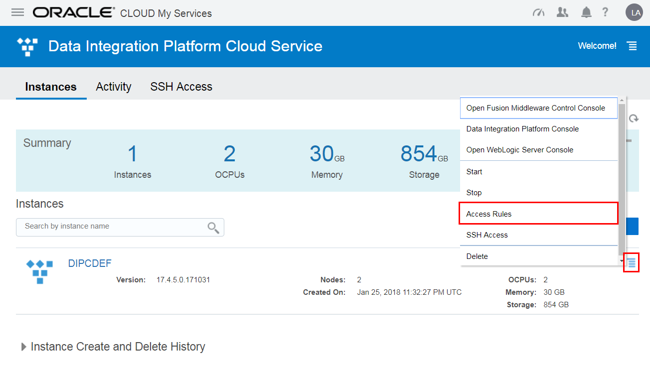 Manage this service menu - Access Rules