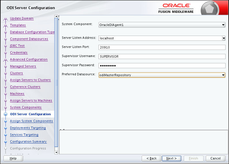 ODI configuration page