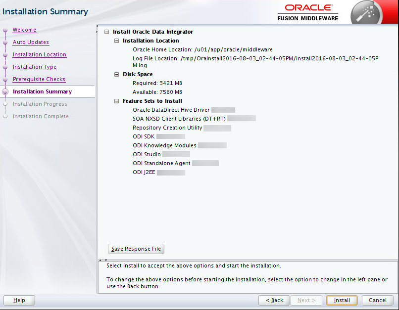 ODI Installation summary