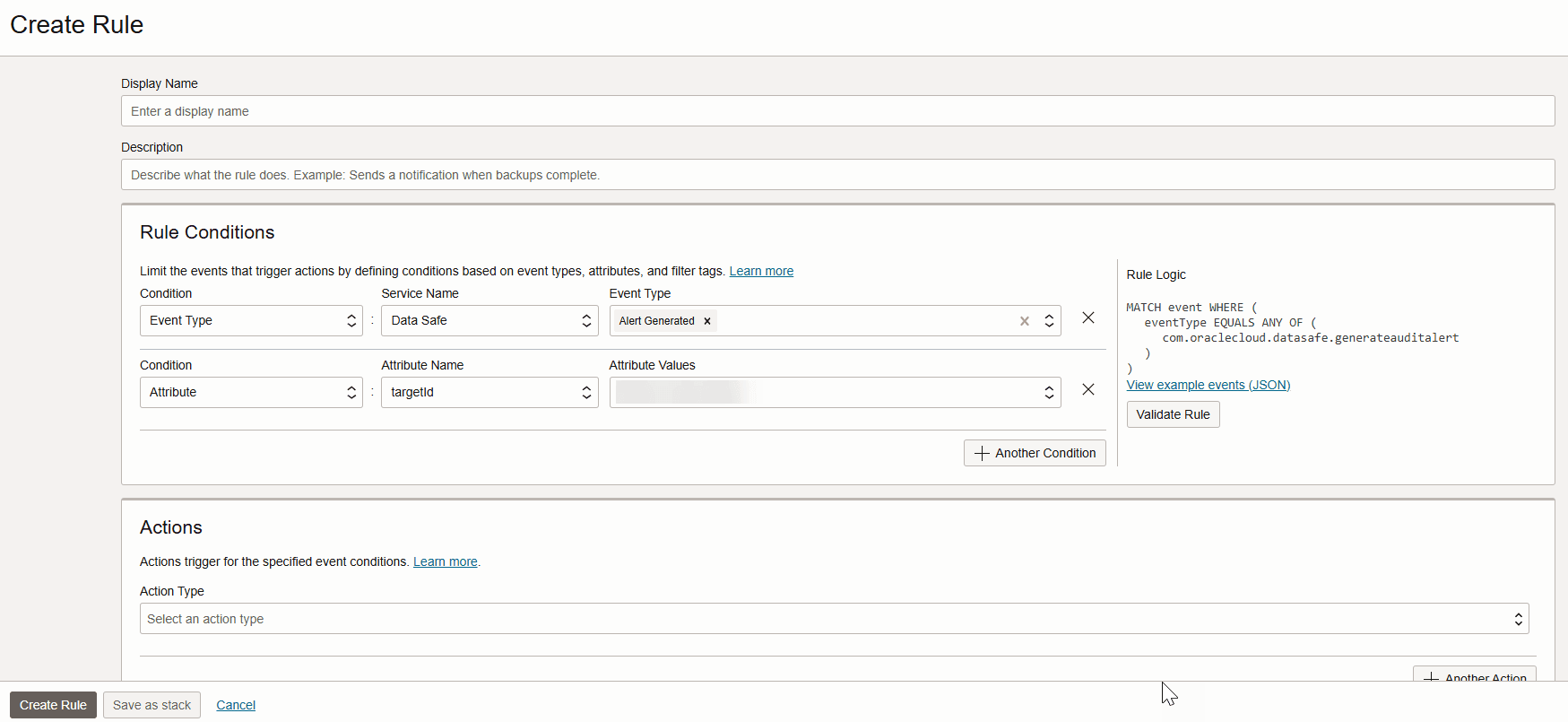 Example of rule conditions