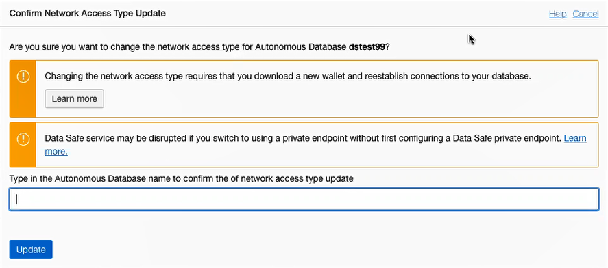 Confirm network access change screenshot