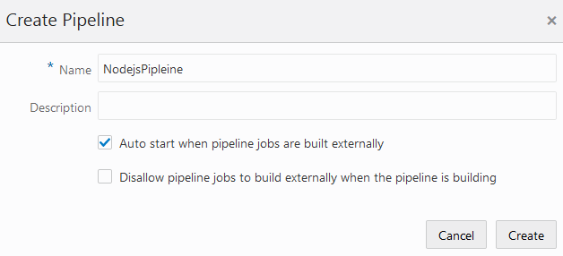 Create Pipeline dialog box