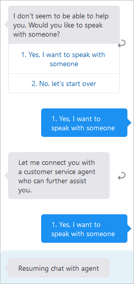 example of resuming chat with agent message