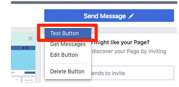 Screenshot of the Send Message dialog a menu appearing over it. The menu includes items for Test Button, Get Messages, Edit Button, and Delete Button.