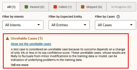 The unreliable test cases message in the Test Cases report.