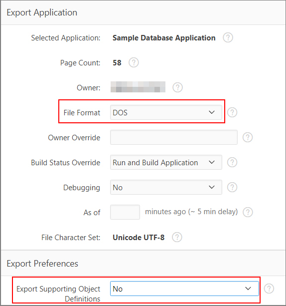 The Application Builder Export Application page