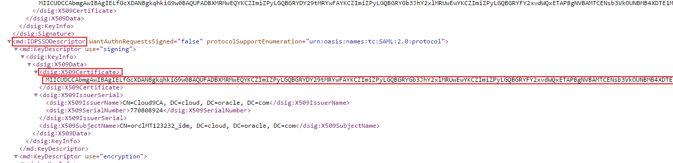 Image img1.png displays the metadata content with md:IDPSSODescriptor and dsig:X509Certificate tags highlighted.