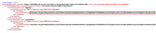 Image img4.png displays a sample SAML 2.0 compliant SP metadata xml file with an arrow pointing to the certificate text to copy.