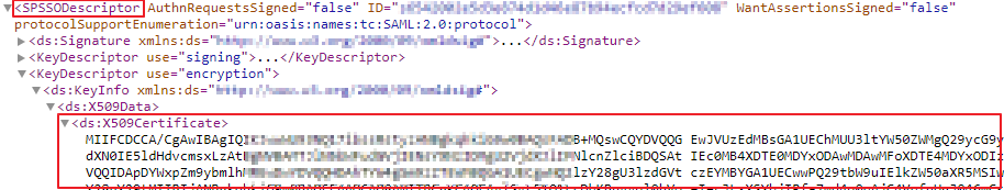 Image img2.png displays the metadata content with md:SPSSODescriptor and ds:X509Certificate tags highlighted.