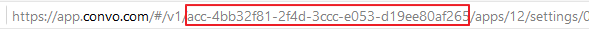 Image img1.png displays the address bar of the Convo home page with account ID highlighted in the URL.