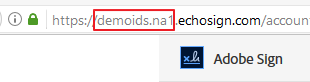 Image img2.png displays the address bar of the Adobe Sign home page with the hostname highlighted in the URL.