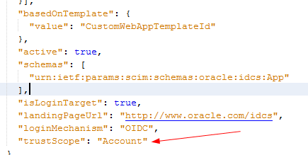 A portion of an example request with a red arrow pointing to the trustScope parameter.