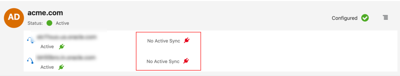 Screenshot of no AD Bridges running Active Sync.