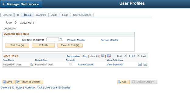 PeopleSoft HCM Console - Roles Tab