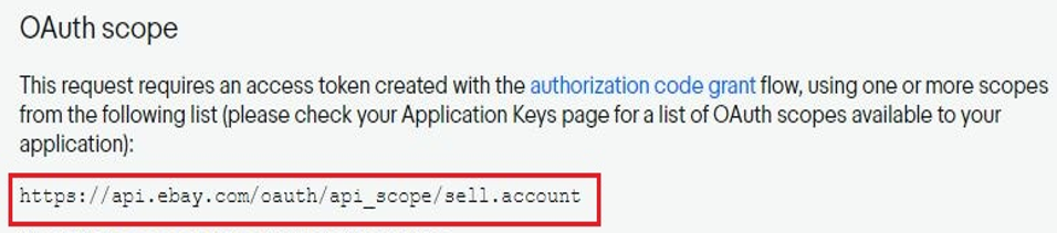 The OAuth scope page shows the URL of the OAuth scope to copy.