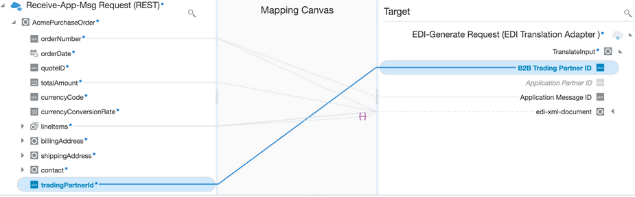 This image shows the source tradingPartnerId mapped to the target B2B Trading Partner ID.