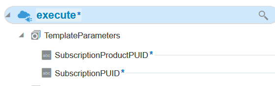 TemplateParameters section with SubscriptionProductPUID and SubscriptionPUID.